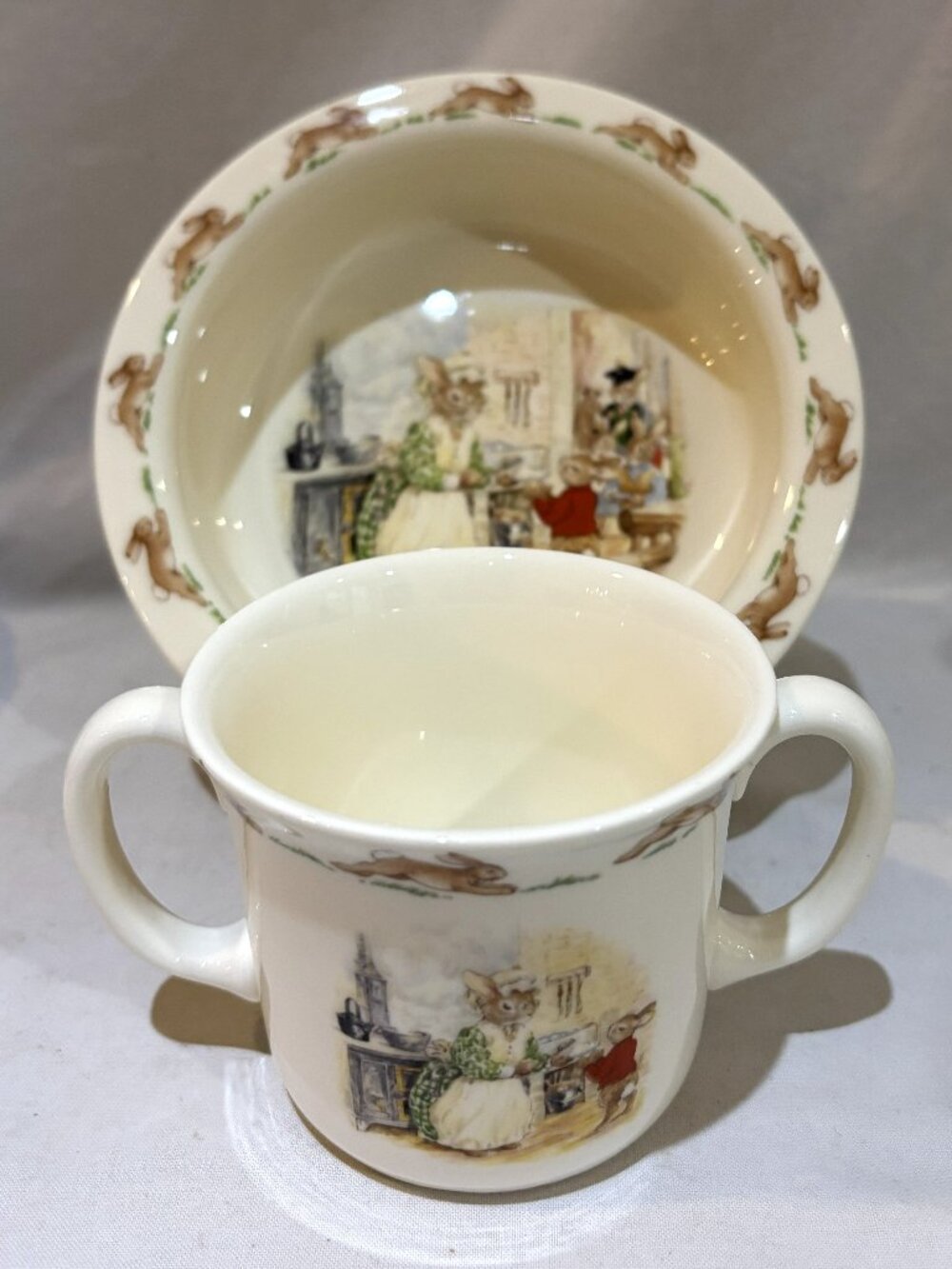 Royal Doulton Fine Bone China 1988 Bunnykins Child Cereal Bowl & Two Handled Mug